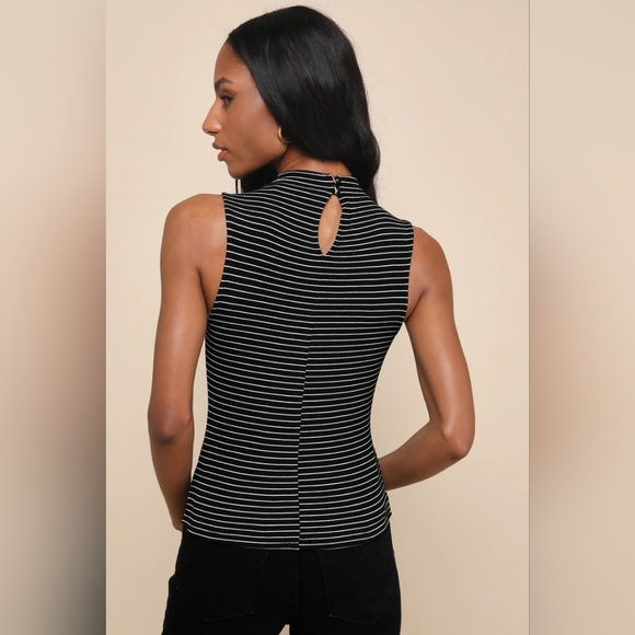 NWT Lulu's Irresistibly Chic Black Striped Funnel Neck Tank Top - Picture 3 of 10